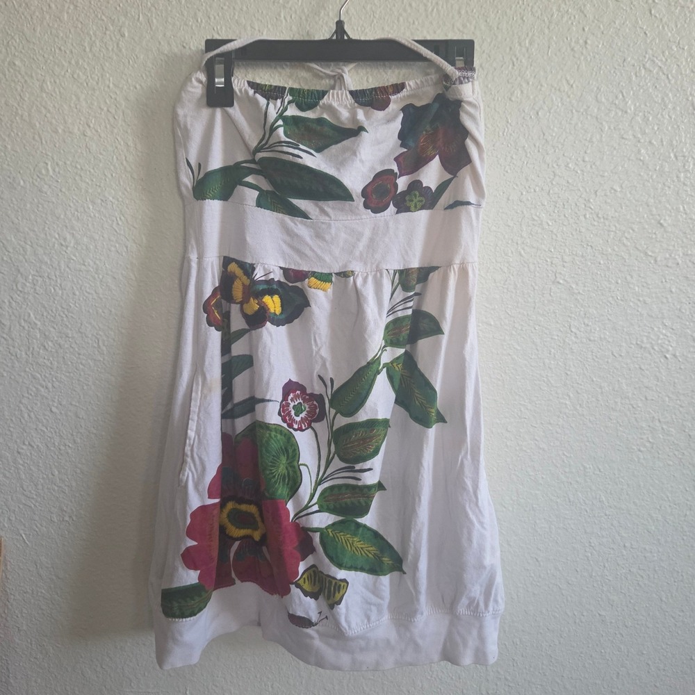 Desigual Y2K Strapless Floral Bubble Top Womens Size S White Butterfly Halter